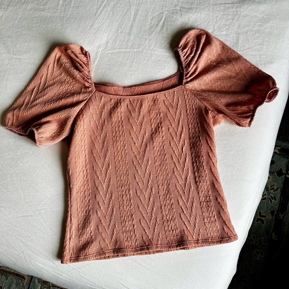 Peach Puff Sleeve Knit Top - L/XL